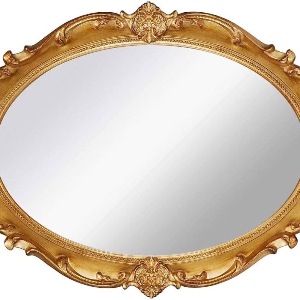 Vintage Mirror Tray Gold Framed Wall Mirror- Antique Decor for Home & Baroque Ro - Picture 4 of 9